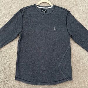 Volcom Grey Long Sleeve Thermal Y2K Waffle Knit Base Layer Long Sleeve Tee